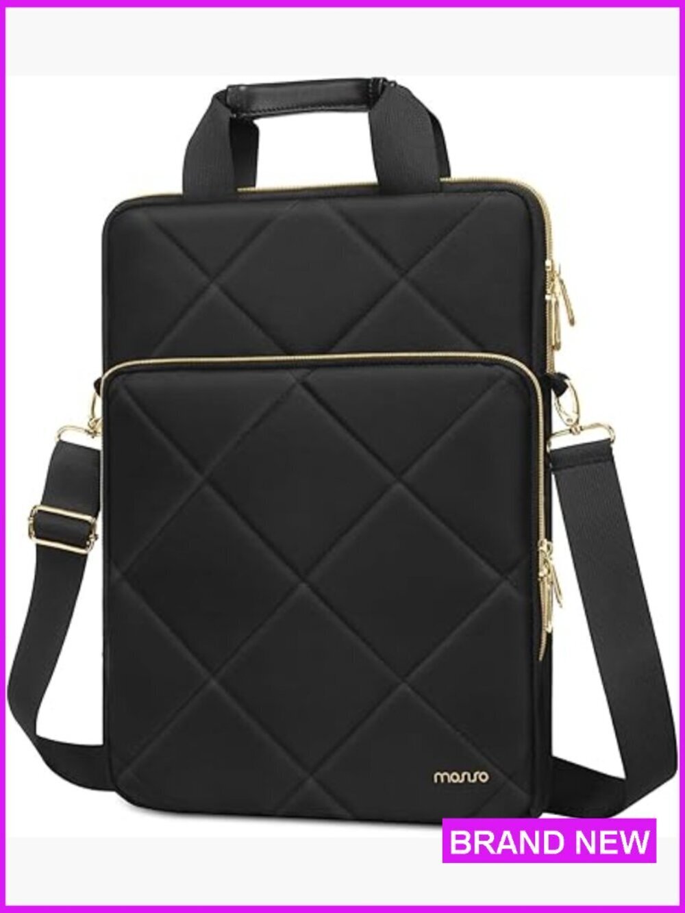 Laptop Shoulder Bag Quilted Messenger Crossbody Foam Padding Business Travel